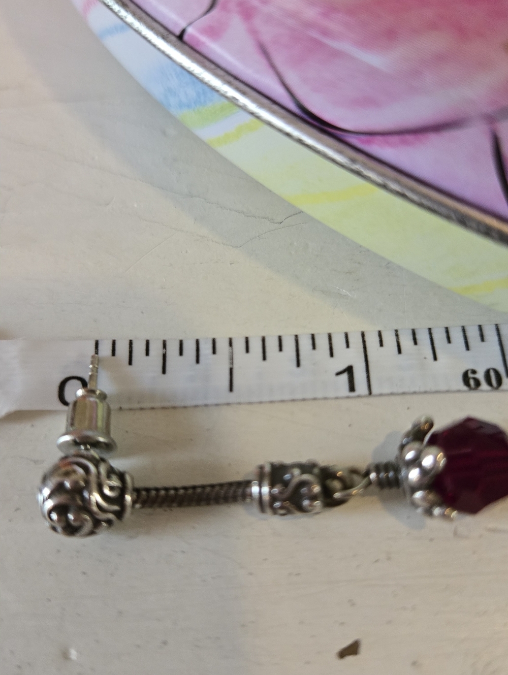Brighton "Glass Mountain" Silver Drop Earrings with Deep Red Faceted Beads 1.5" - Picture 3 of 7